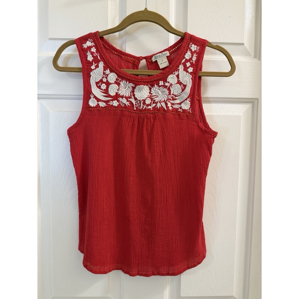 Sleeveless Women's Top/ S/ Lucky Brand/Embroidery/Red & White/ Lightweight